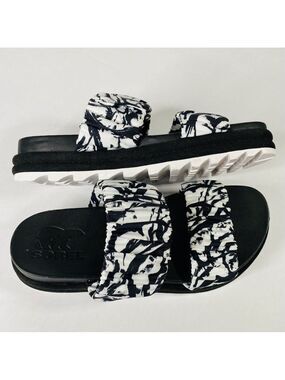 Sorel Women's Roaming Two Strap Slide Sandals Black White Size 6